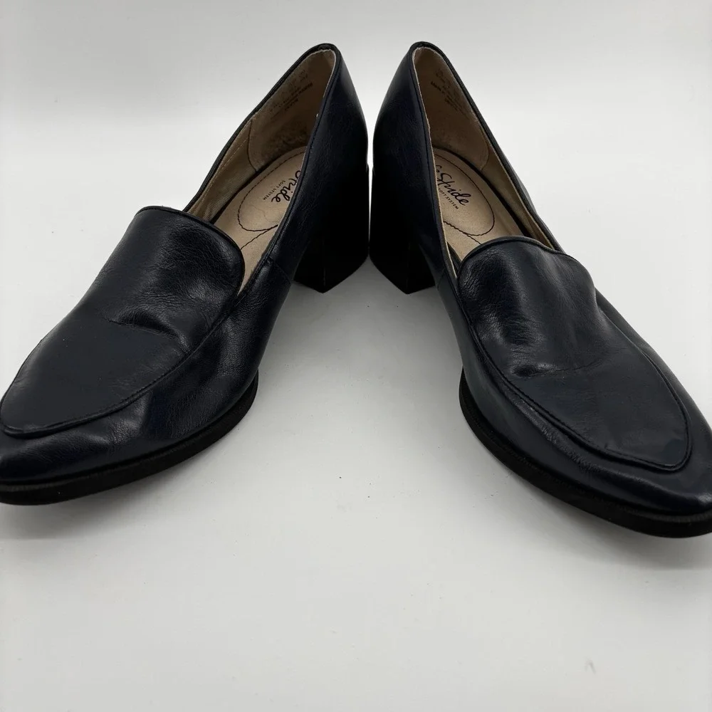 LIFESTRIDE Women's Devyn Slip On Block Heel Loafers Navy Athena US 9.5‎ Wide